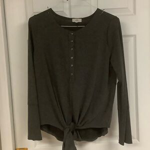 Entro Dark Gray Buttoned Tie-Front Shirt